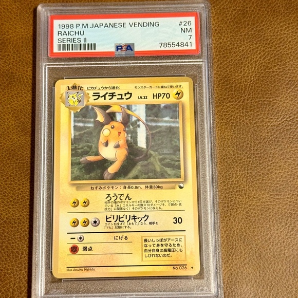 1998 Pokemon Japanese Vending Series 2 - RAICHU #26 - GRADED PSA 10 - GLOSSY - Picture 1 of 8